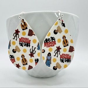 Stranger Things teardrop earrings, vegan leather, lightweight, nickel free.